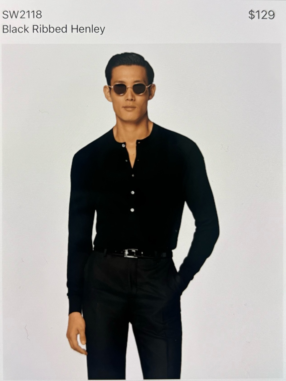 Suitsupply Black Henley Waffle Knit Sweater